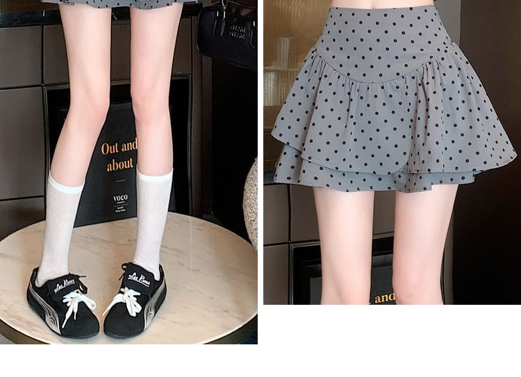 Dotted Waist High A-Line Mini Skirt