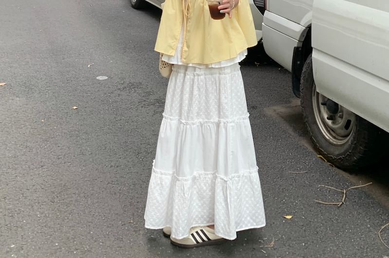 Frill Tone Sleeveless Two Two-Piece Tie Mock Blouse Trim Front