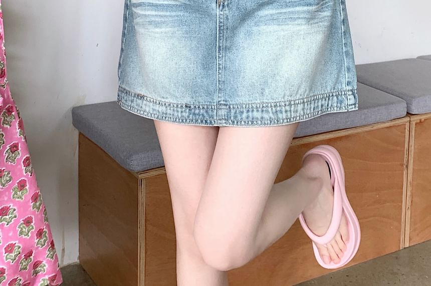 Washed High Waist Denim Skirt A-Line Mini