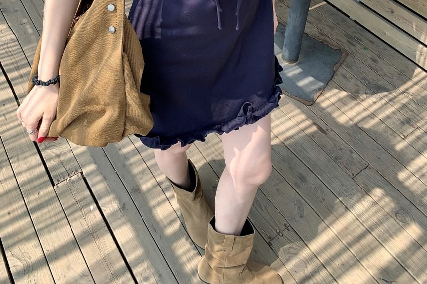 Lace Mini Dress Panel Bow Sleeveless A-Line V-Neck