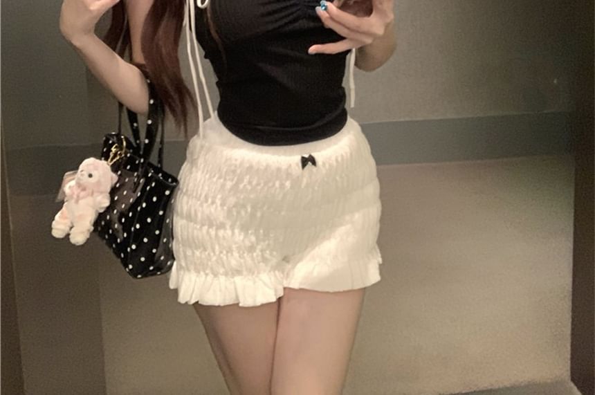 Bow Slim Fit Contrast Cap-Sleeve Crop T-Shirt Trim