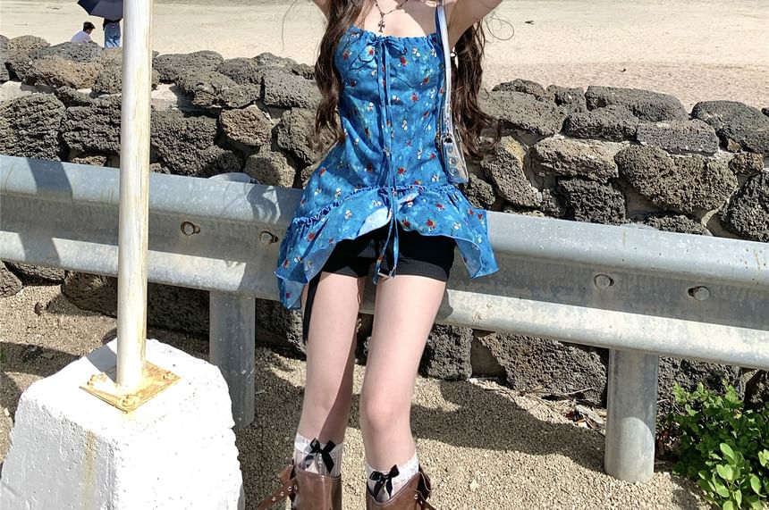 Top Tie-Up Asymmetrical Cami Print Floral