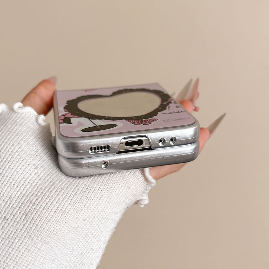 Heart Shape Mirror Bow Print Samsung Phone Case