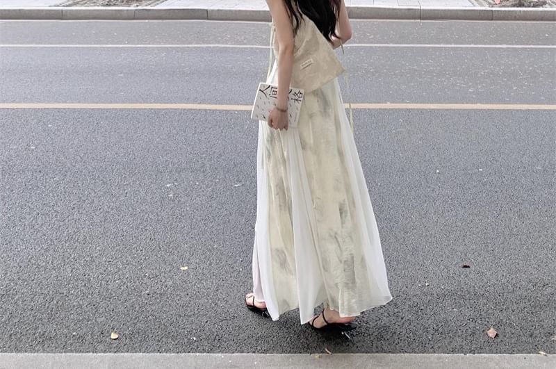 Strap Midi Print Dress A-Line Spaghetti