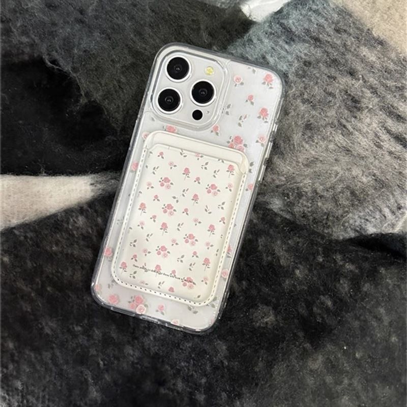 / Set MagSafe) (Compatible Magnetic Floral Phone with Holder Card Case