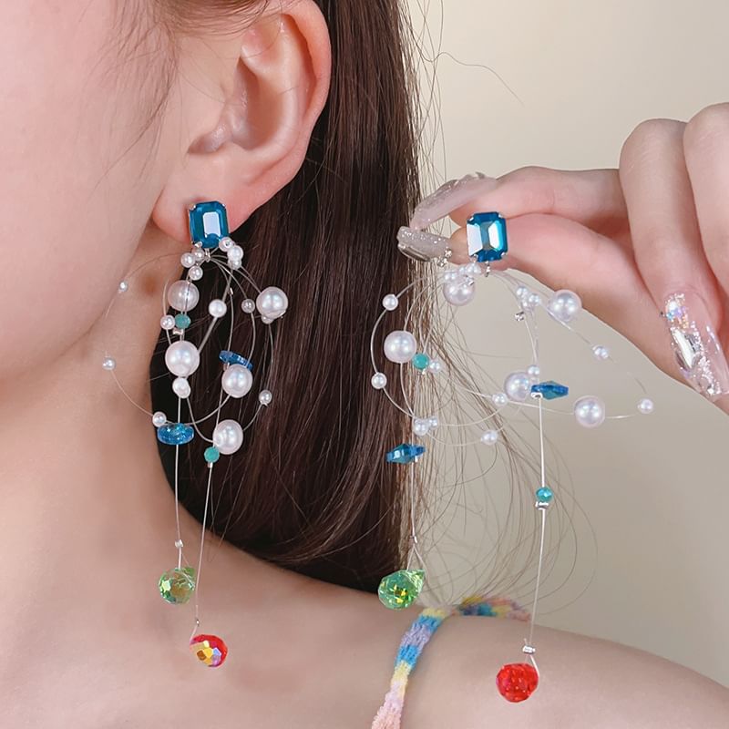 Earring Rhinestone Drop Pearl Faux