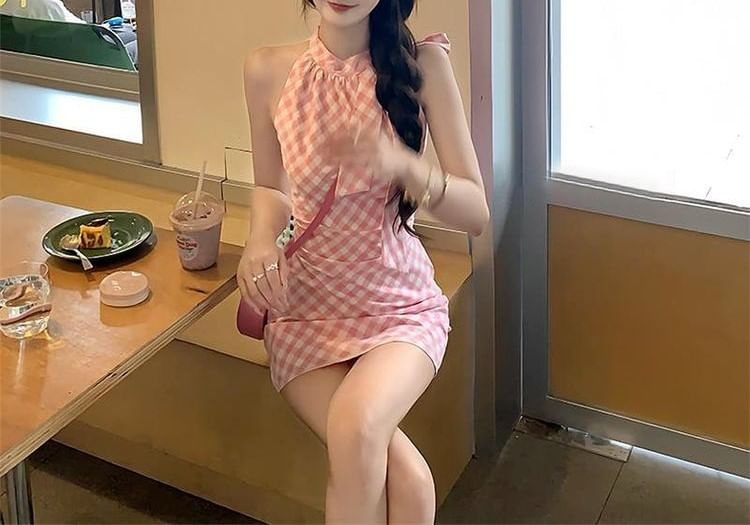 Sleeveless Dress Plaid Mini A-Line