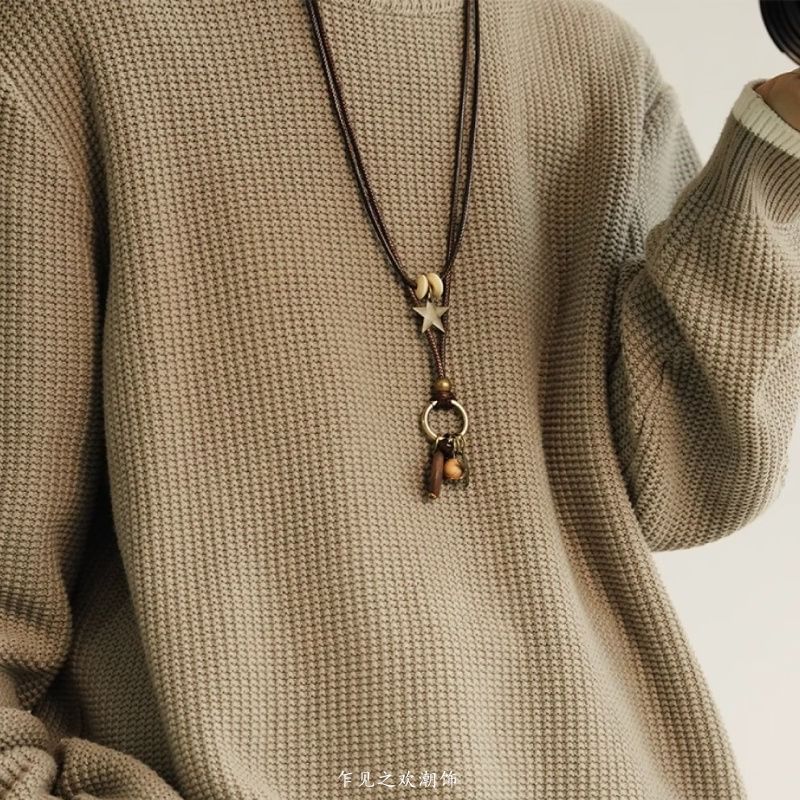 Layered Necklace Star Cord Bead Pendant