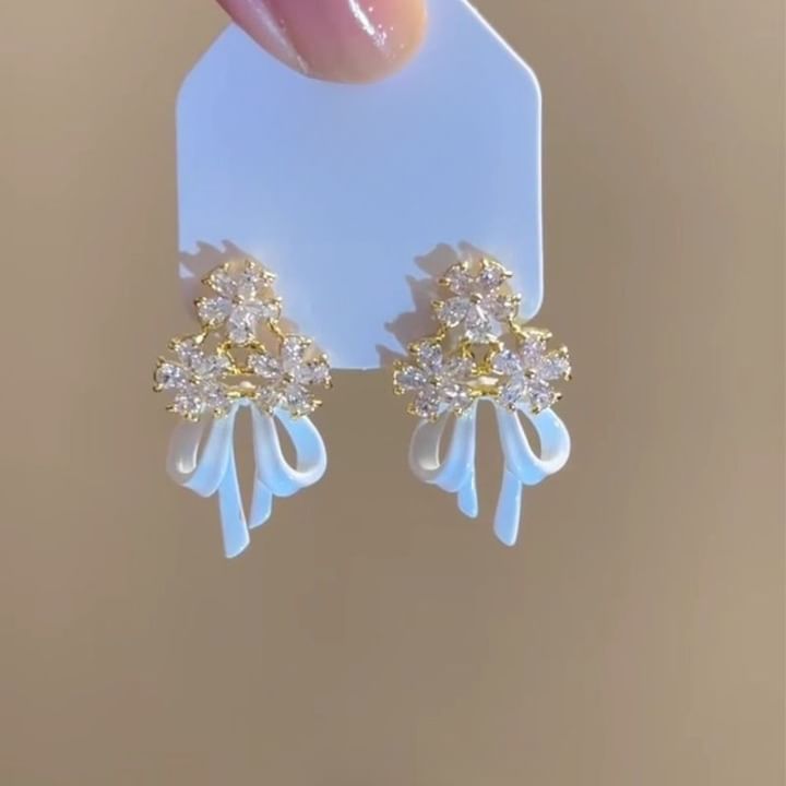 Chandelier Alloy Earring Rhinestone Floral Bow