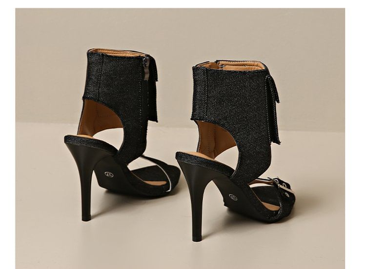 Boot High Sandals Heel Denim Buckled