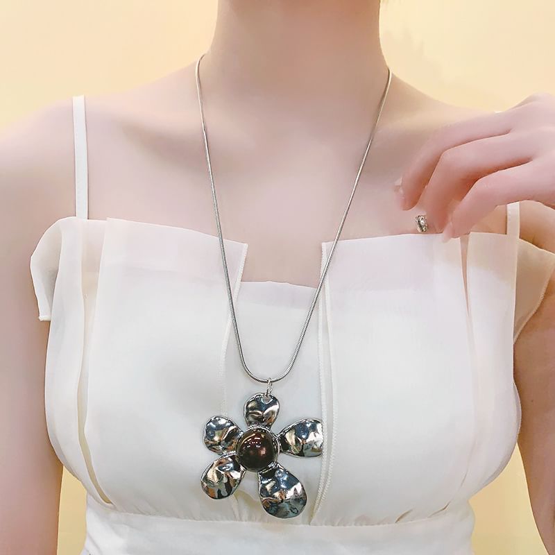 Flower Statement Snake Necklace Pendant Chain