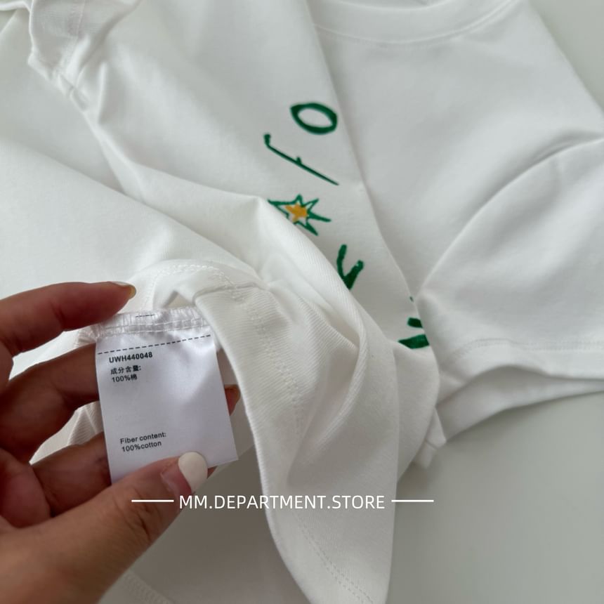 T-Shirt Crewneck Crop Lettering Short-Sleeve