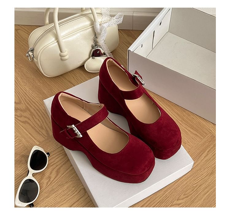 Plain Mary Jane Platform Wedge Shoes