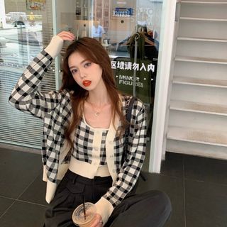 / Cardigan Plaid Top Camisole