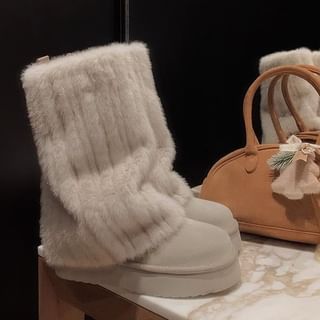 Platform Boots Fluffy Snow Panel Calf Mid