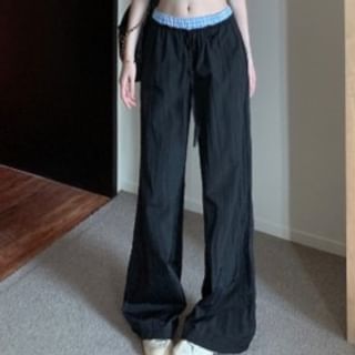 / Halter Top Waist Wide Pants Low Gingham Button-Up Leg Crop V-Neck