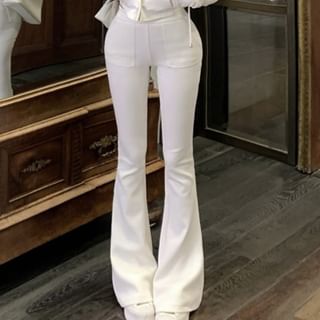 High Crop Zip Waist Flared Sweatpants / Plain Hoodie