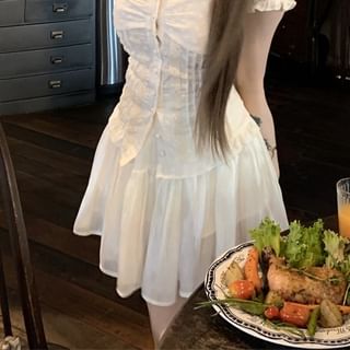 Lace Mini Waist Panel High / Blouse Fit Short-Sleeve Slim Skirt A-Line