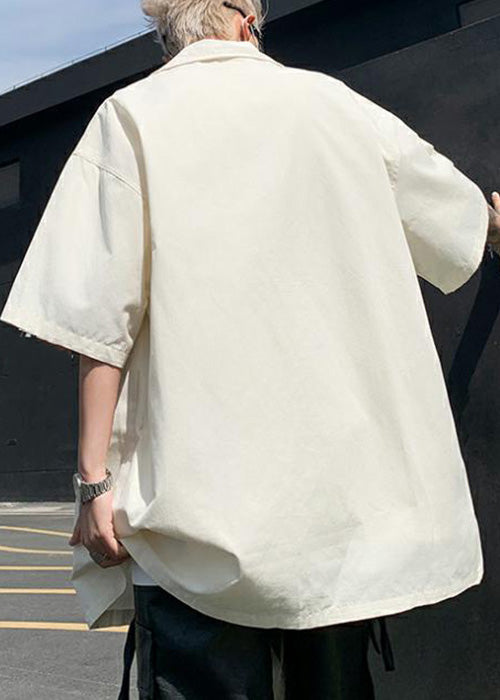 Men Shirts Gradient Cotton Spring Beige Color Loose Letter