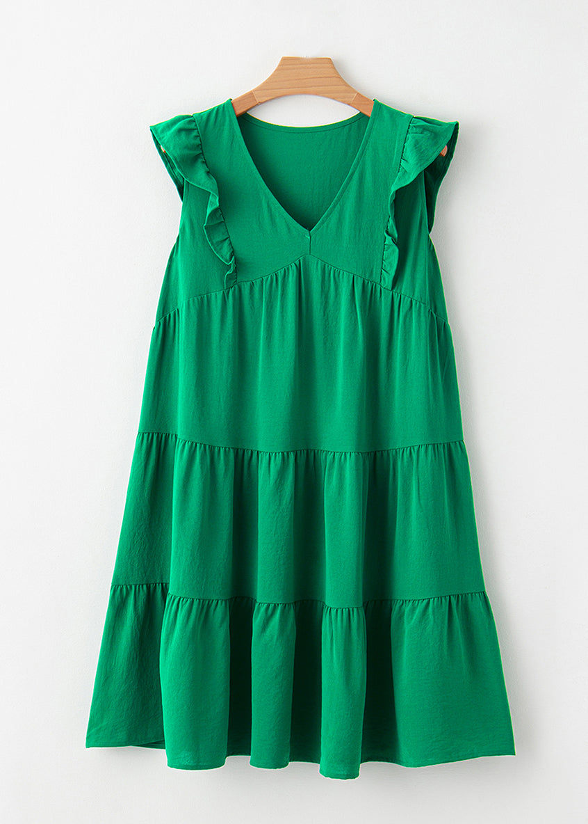 Dresses Solid Mid Summe Loose Green Neck Patchwork V
