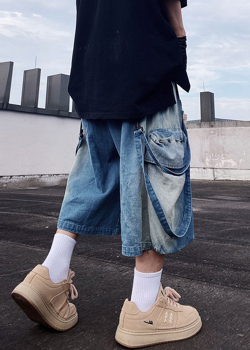 Pockets Shorts Summer Denim Modern Mens Blue Oversized