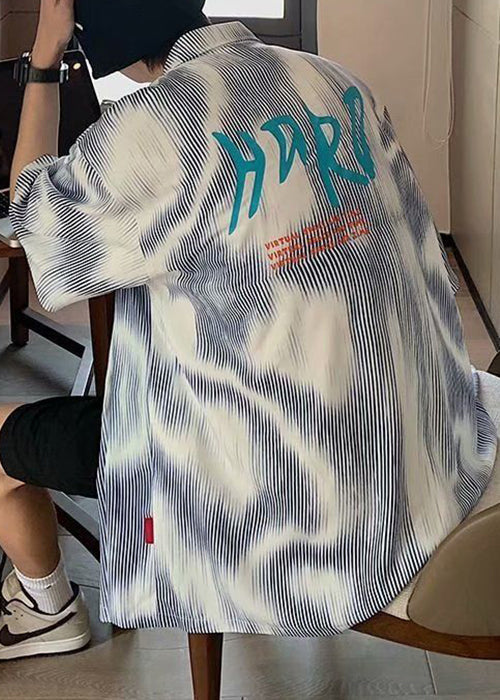 Cotton Mens Blue New Sleeve Shirts Striped Half Button