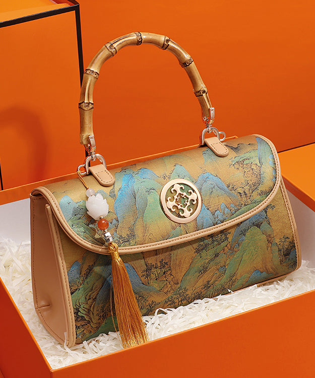 Print New Leather Chinese Tassel Style Bag Calf Tote