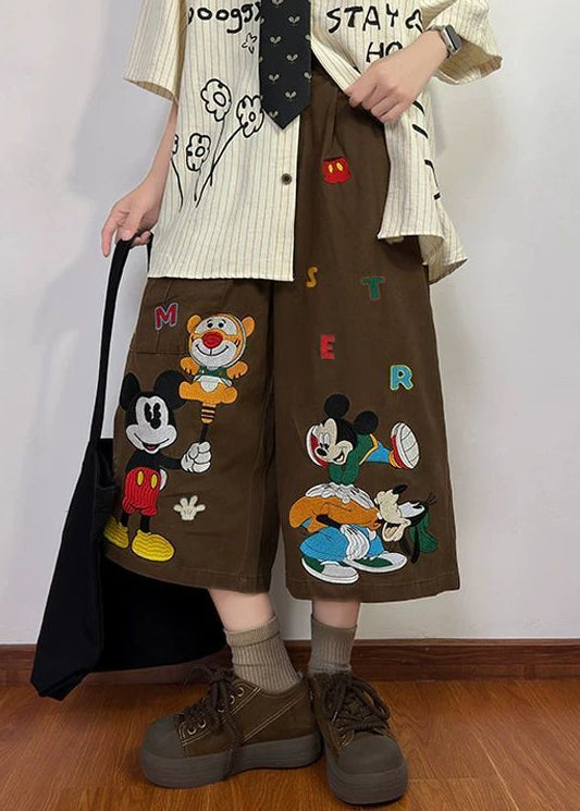 Pockets Cartoon Denim Coffee Summer Crop New Pants Print Mens