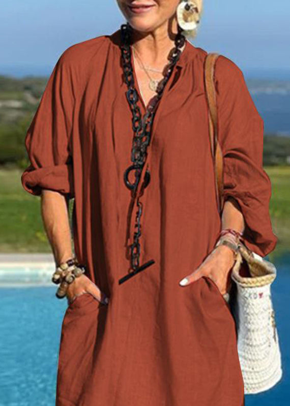 Vacation Light Organic Neck Dresses Patchwork Pockets Blue Mid V