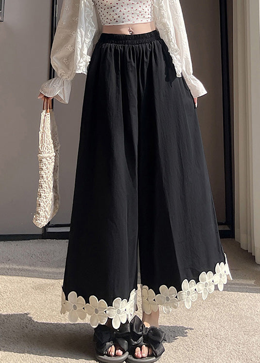 Leg Cotton Floral Original Black Patchwork Wide Pants Design