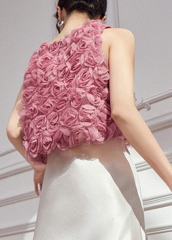 Vests Pink Sleeveless Design Floral Tulle Original