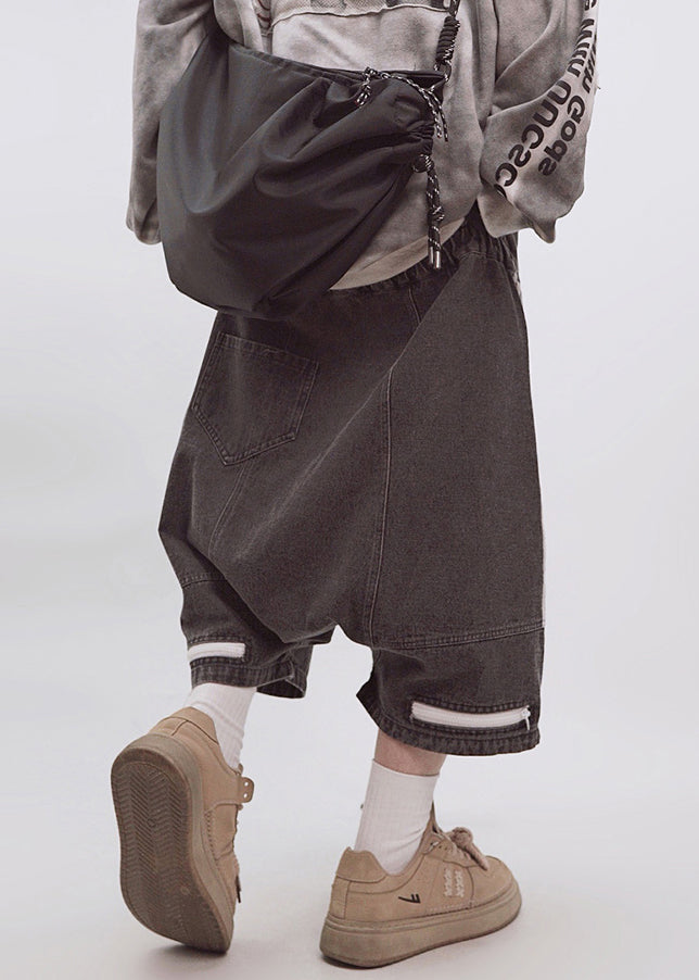 Men Size Summer Shorts Zippered Elastic Dark Striped Gray Waist Plus