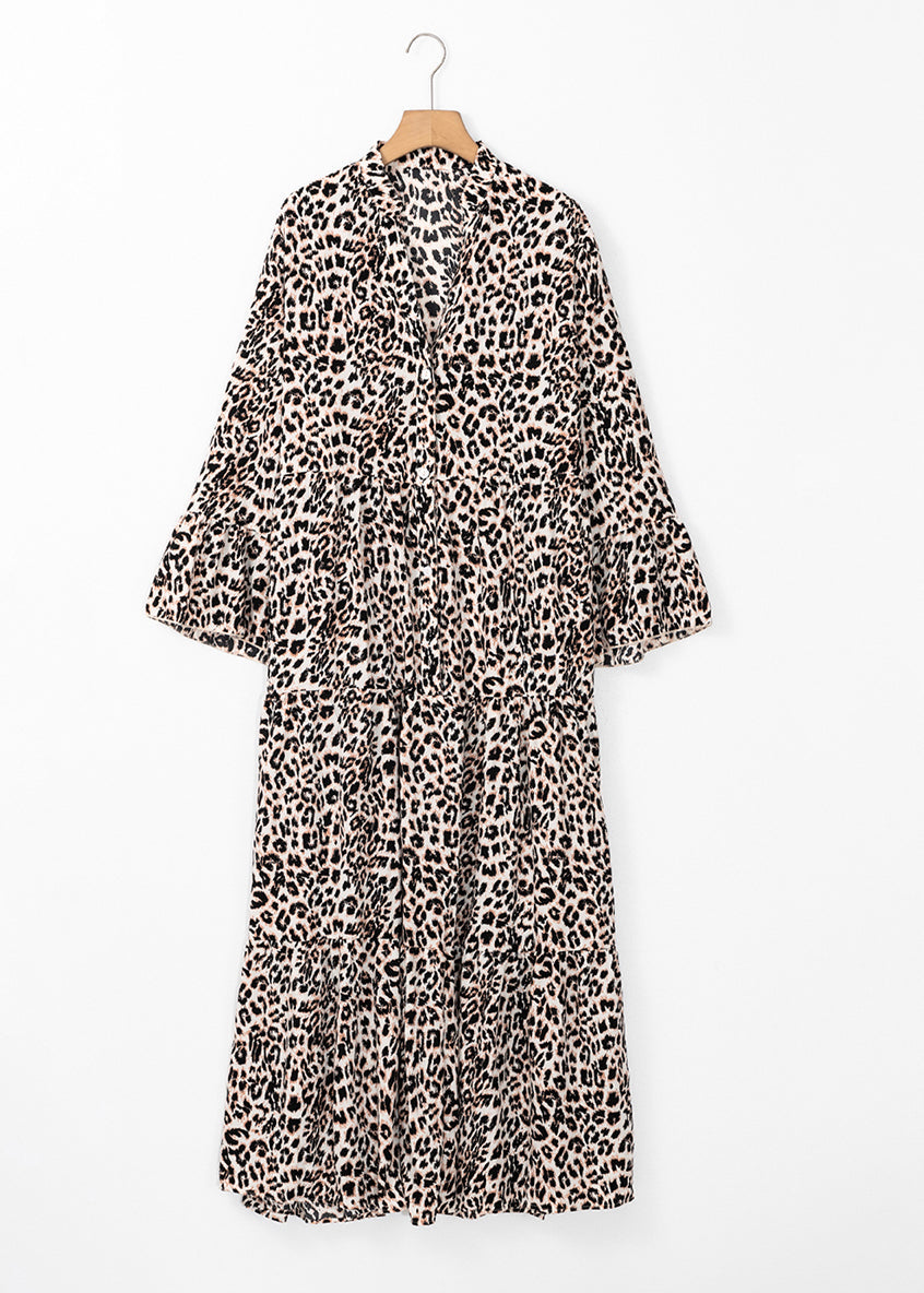 Plus Size Maxi Dress Neck Fall V Patchwork Leopard