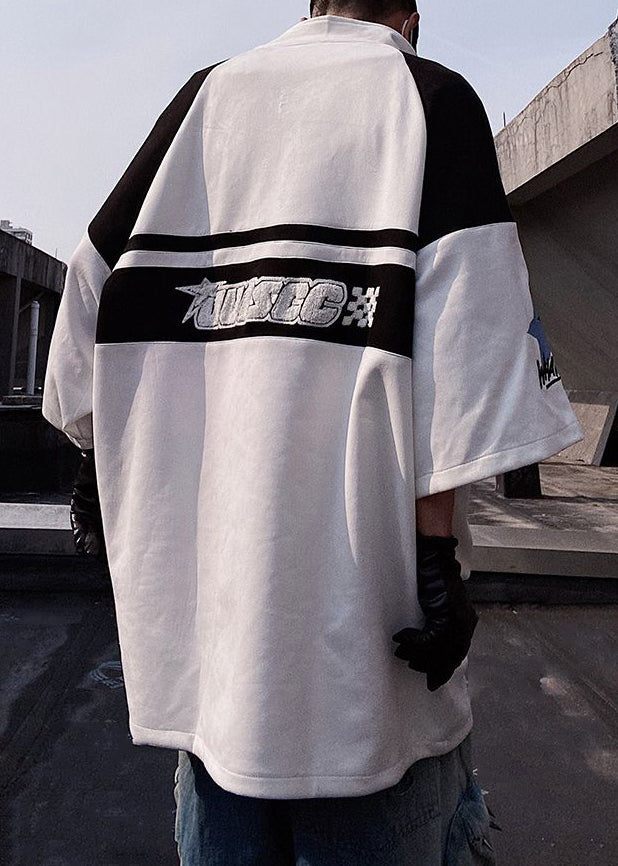 Half Shirts Zip White Print T Plus Mens Cotton Sleeve Size Up