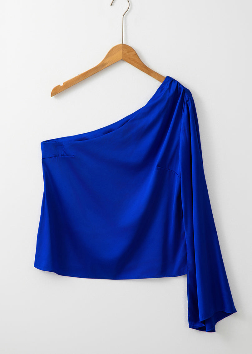 Tops Shoulder Royal One Fall Blue Sexy Asymmetrical