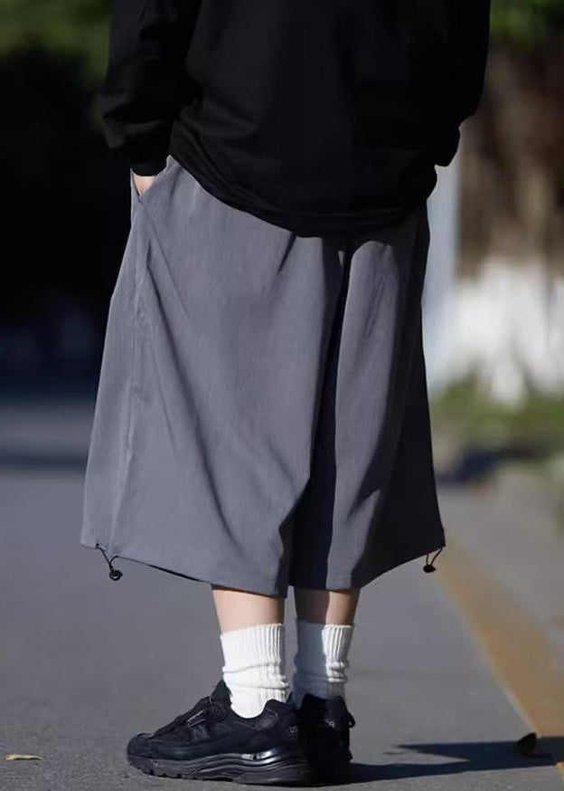 Summer Pockets Grey Simple Pants Silk Crop Ice Drawstring Men