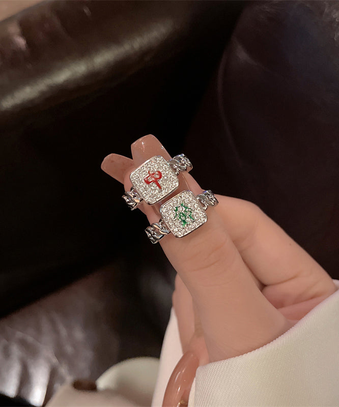 Set Stylish Alloy Rings Mahjong Zircon Two-Piece