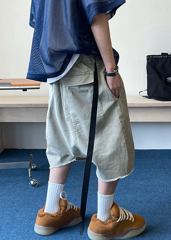 Summer Shorts Blue Pockets Vintage Elastic Mens Denim Waist