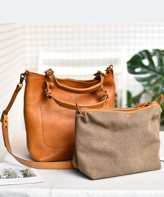 Tote Orange Capacity Handbag Large Leather Women