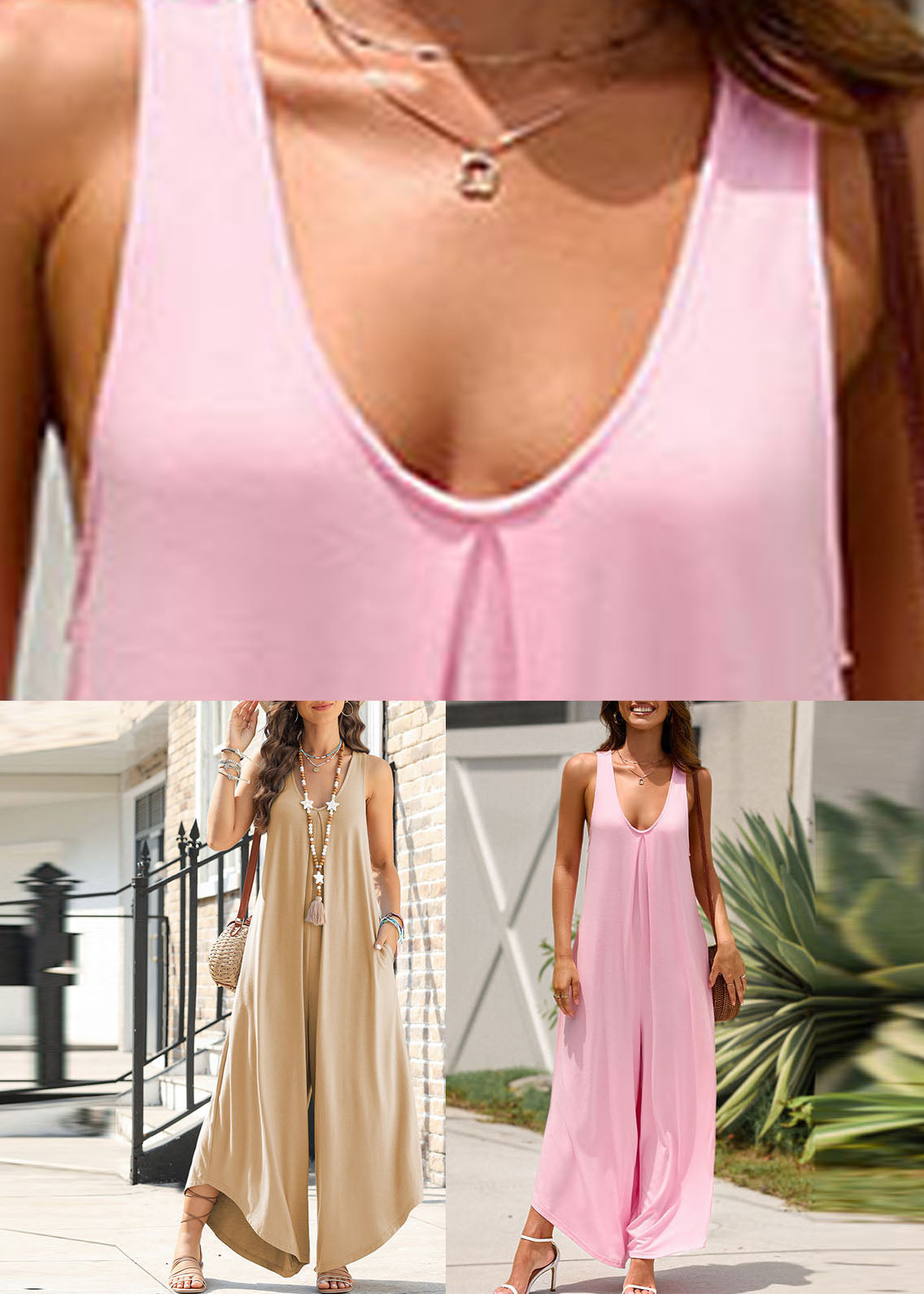 Pink Summer Women Solid Neck Jumpsuit U