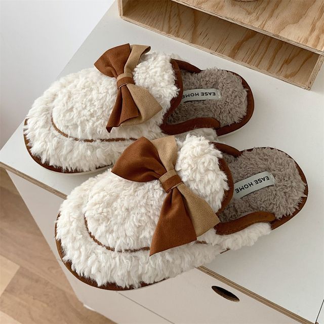 Chaussons d'intérieur en polaire avec nœud