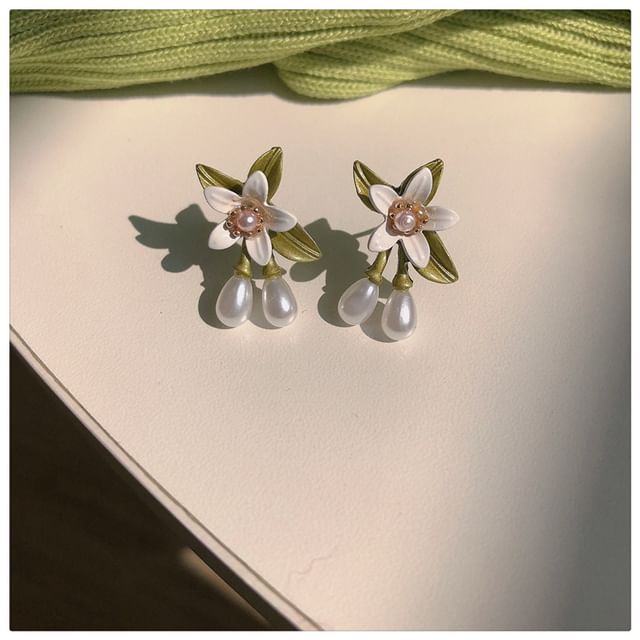 Earring Bracelet Flower Stud Faux Pearl Hook Necklace /