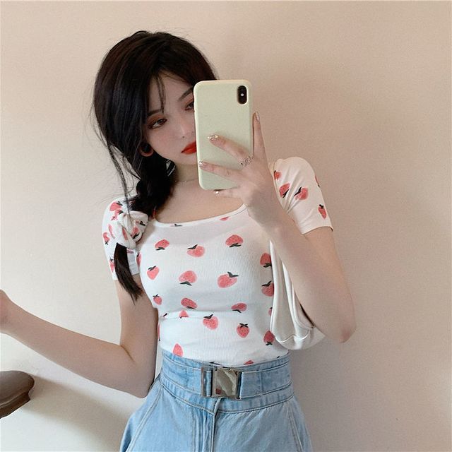 Print T-Shirt Short-Sleeve Strawberry