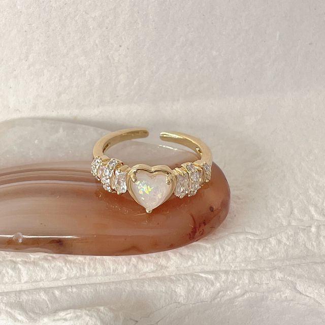 Bague ouverte en alliage fleur/cœur/opale (divers modèles)