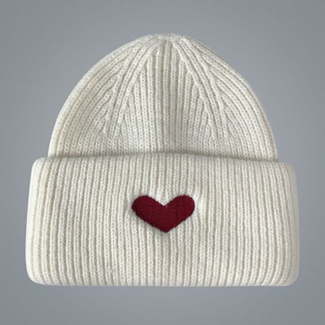 Embroidered Knit Heart Beanie