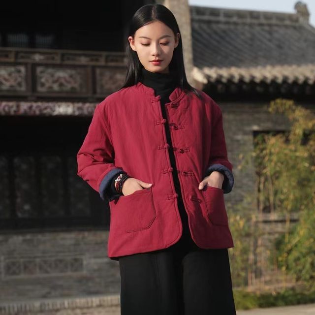 Veste boutonnée unie matelassée à motif grenouille