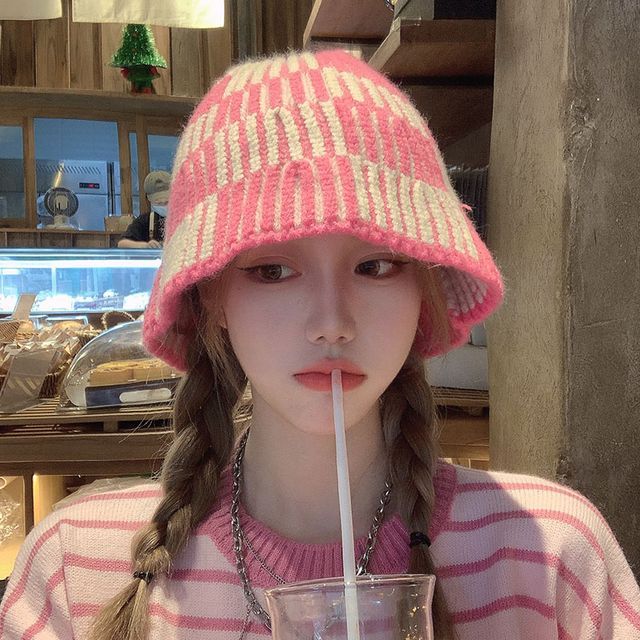 Knit Striped Hat Bucket