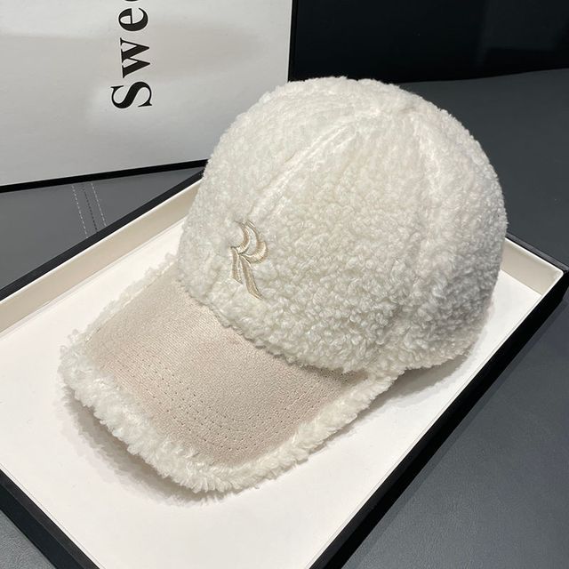 Cap Shearling Faux Embroidered Letter