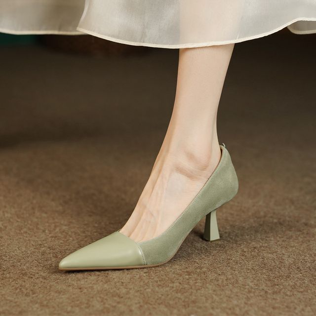 Suede Heel Pointed Kitten Faux Pumps
