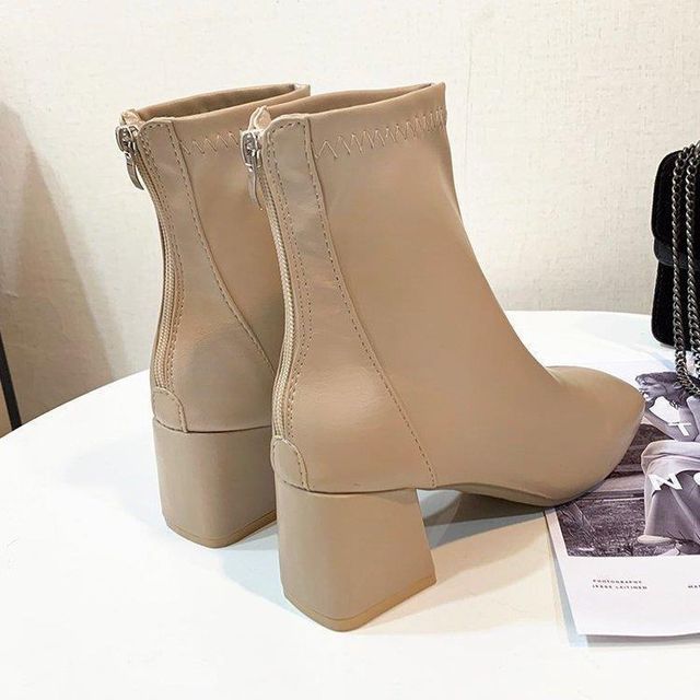 Chunky Heel Boots Short Plain